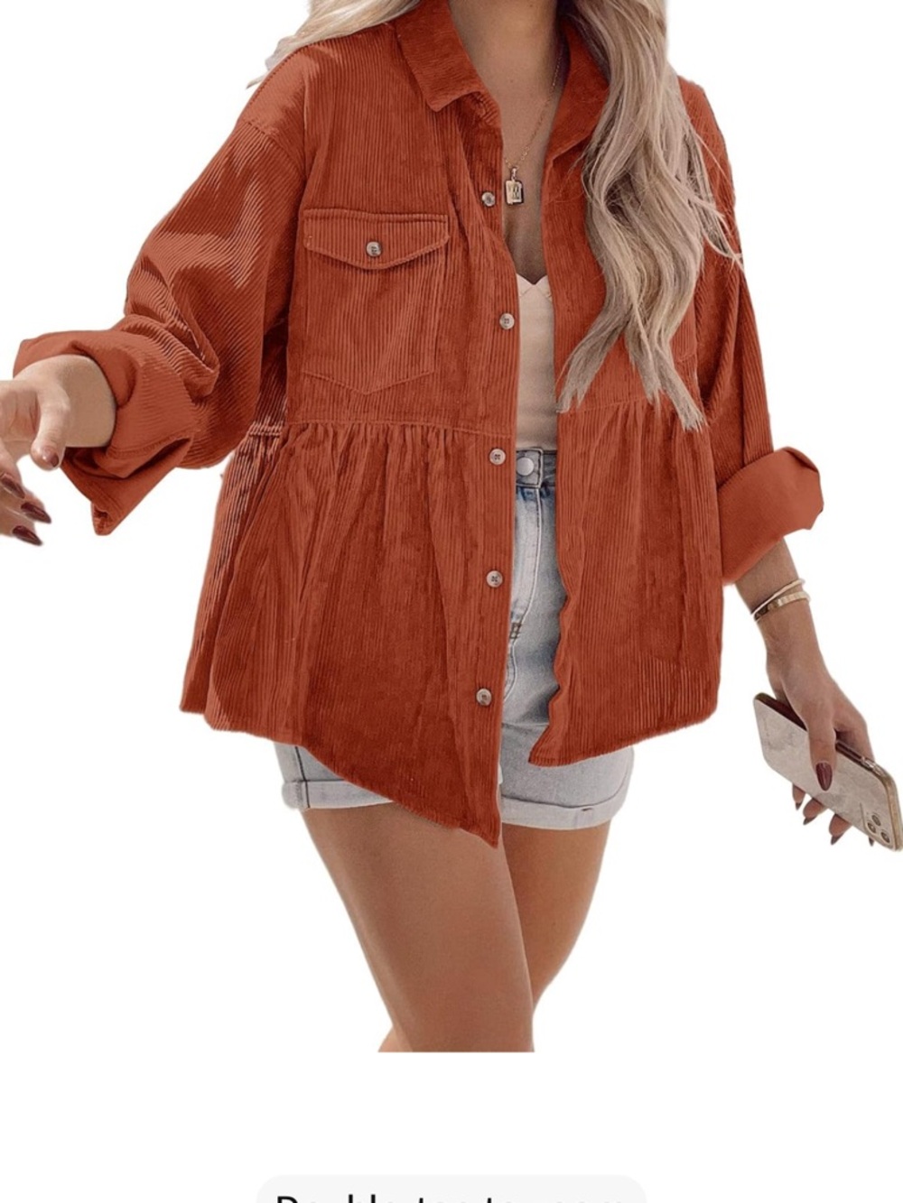 Amazon Women's Rust Button-Down Corduroy Shirt Jacket.